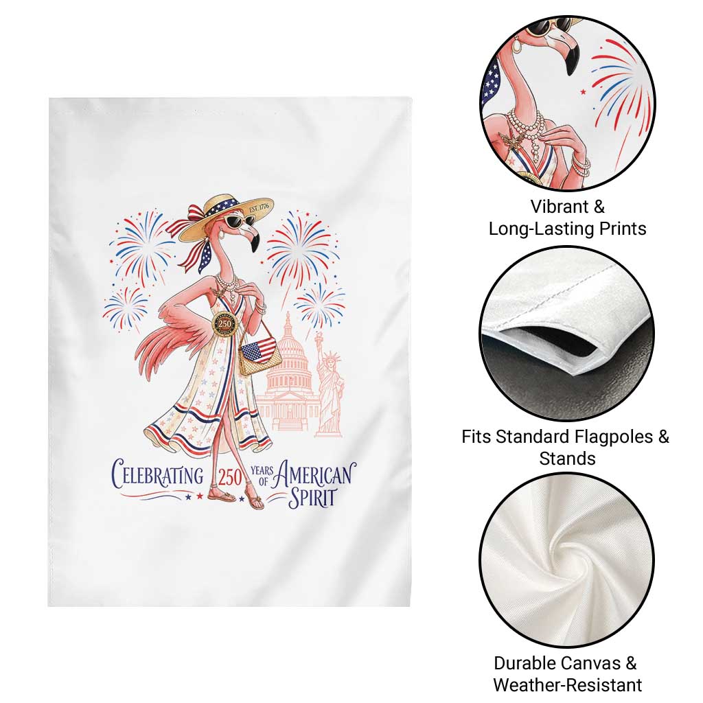 Celebrating 250 Years of American Spirit Flamingo Garden Flag Cute Patriotic Tropical Bird Summer Landmarks Fireworks