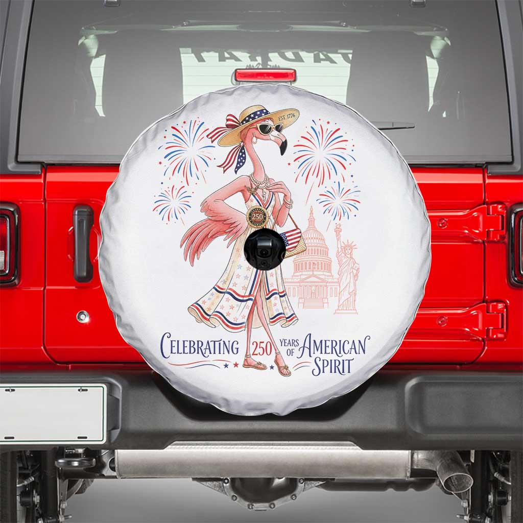 Celebrating 250 Years of American Spirit Flamingo Spare Tire Cover Cute Patriotic Tropical Bird Summer Landmarks Fireworks
