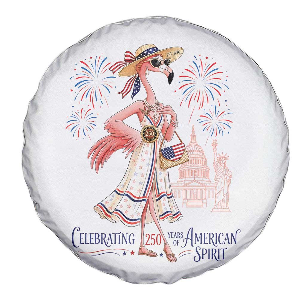 Celebrating 250 Years of American Spirit Flamingo Spare Tire Cover Cute Patriotic Tropical Bird Summer Landmarks Fireworks