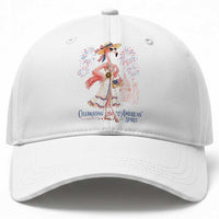 Celebrating 250 Years of American Spirit Flamingo Baseball Cap Cute Patriotic Tropical Bird Summer Landmarks Fireworks
