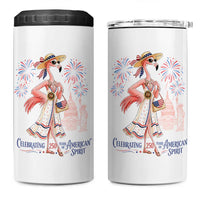 Celebrating 250 Years of American Spirit Flamingo 4 in 1 Can Cooler Tumbler Cute Patriotic Tropical Bird Summer Landmarks Fireworks