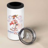 Celebrating 250 Years of American Spirit Flamingo 4 in 1 Can Cooler Tumbler Cute Patriotic Tropical Bird Summer Landmarks Fireworks