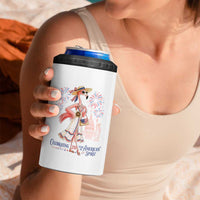 Celebrating 250 Years of American Spirit Flamingo 4 in 1 Can Cooler Tumbler Cute Patriotic Tropical Bird Summer Landmarks Fireworks