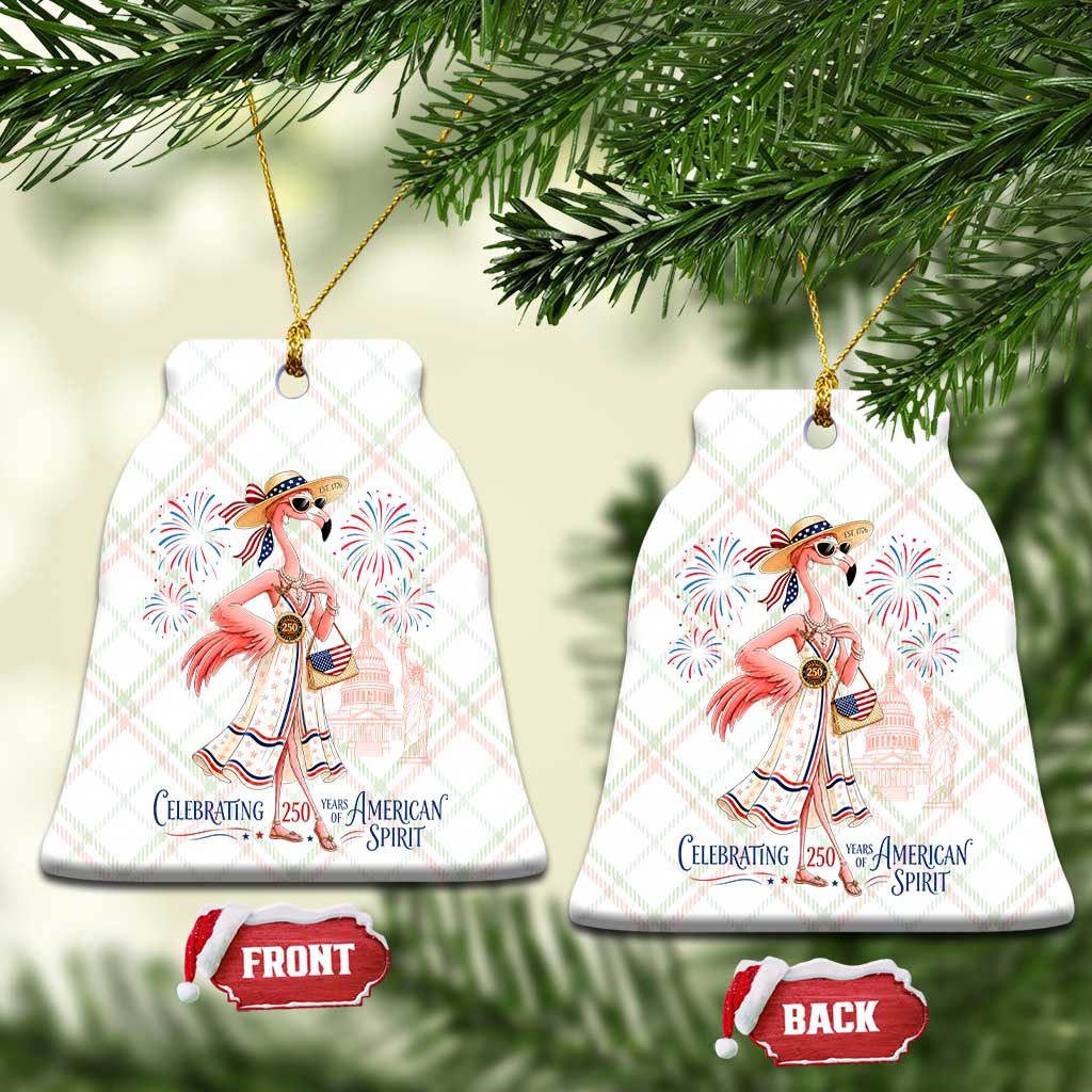 Celebrating 250 Years of American Spirit Flamingo Ceramic Ornament Cute Patriotic Tropical Bird Summer Landmarks Fireworks