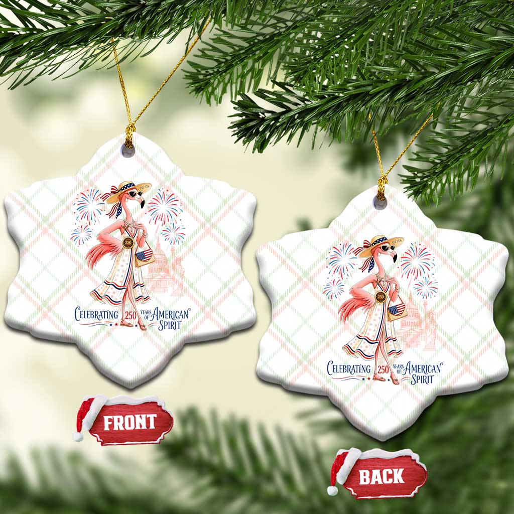 Celebrating 250 Years of American Spirit Flamingo Ceramic Ornament Cute Patriotic Tropical Bird Summer Landmarks Fireworks