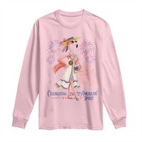 Celebrating 250 Years of American Spirit Flamingo Long Sleeve Shirt Cute Patriotic Tropical Bird Summer Landmarks Fireworks