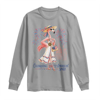 Celebrating 250 Years of American Spirit Flamingo Long Sleeve Shirt Cute Patriotic Tropical Bird Summer Landmarks Fireworks