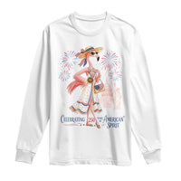 Celebrating 250 Years of American Spirit Flamingo Long Sleeve Shirt Cute Patriotic Tropical Bird Summer Landmarks Fireworks