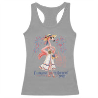 Celebrating 250 Years of American Spirit Flamingo Racerback Tank Top Cute Patriotic Tropical Bird Summer Landmarks Fireworks