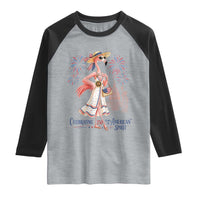 Celebrating 250 Years of American Spirit Flamingo Raglan Shirt Cute Patriotic Tropical Bird Summer Landmarks Fireworks