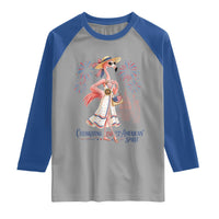 Celebrating 250 Years of American Spirit Flamingo Raglan Shirt Cute Patriotic Tropical Bird Summer Landmarks Fireworks
