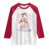Celebrating 250 Years of American Spirit Flamingo Raglan Shirt Cute Patriotic Tropical Bird Summer Landmarks Fireworks