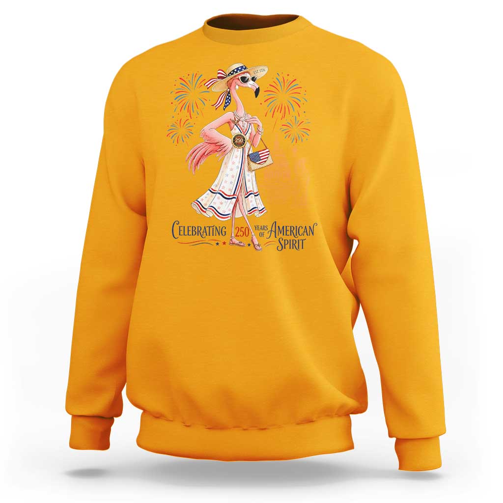 Celebrating 250 Years of American Spirit Flamingo Sweatshirt Cute Patriotic Tropical Bird Summer Landmarks Fireworks