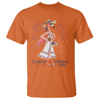 Celebrating 250 Years of American Spirit Flamingo T Shirt Cute Patriotic Tropical Bird Summer Landmarks Fireworks