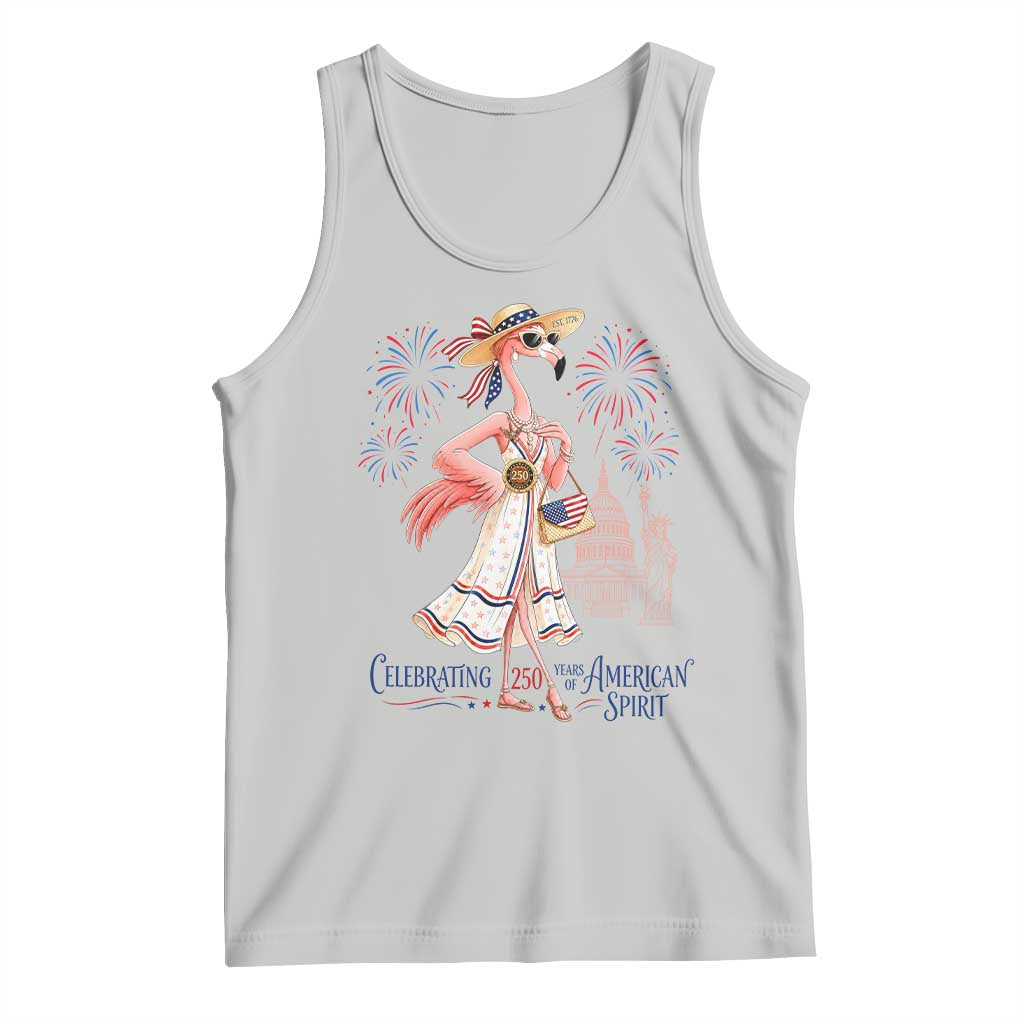 Celebrating 250 Years of American Spirit Flamingo Tank Top Cute Patriotic Tropical Bird Summer Landmarks Fireworks