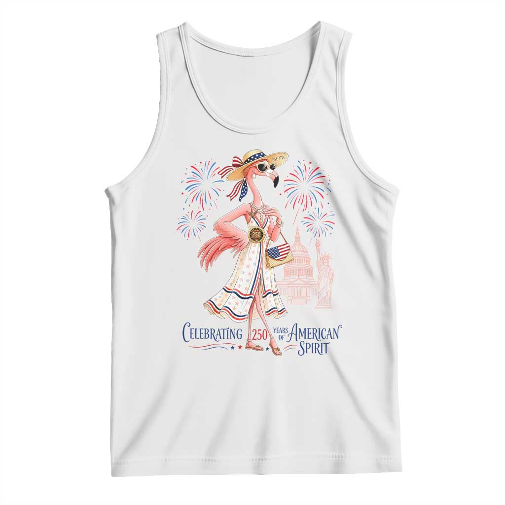 Celebrating 250 Years of American Spirit Flamingo Tank Top Cute Patriotic Tropical Bird Summer Landmarks Fireworks