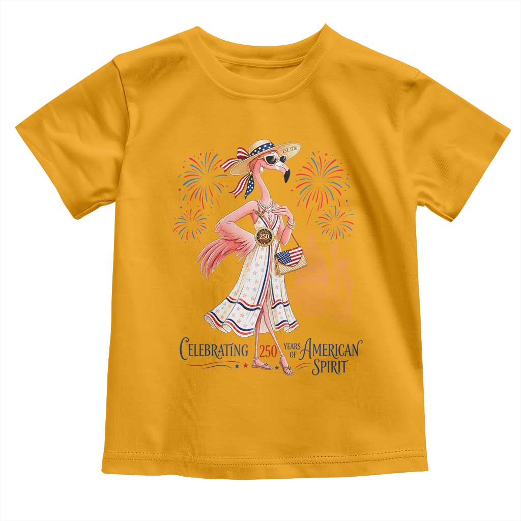 Celebrating 250 Years of American Spirit Flamingo Toddler T Shirt Cute Patriotic Tropical Bird Summer Landmarks Fireworks