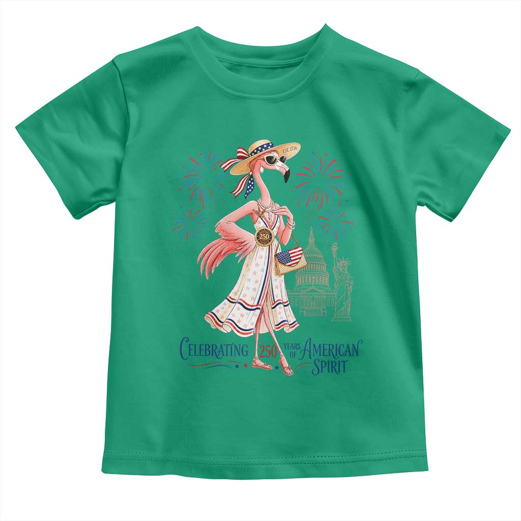 Celebrating 250 Years of American Spirit Flamingo Toddler T Shirt Cute Patriotic Tropical Bird Summer Landmarks Fireworks