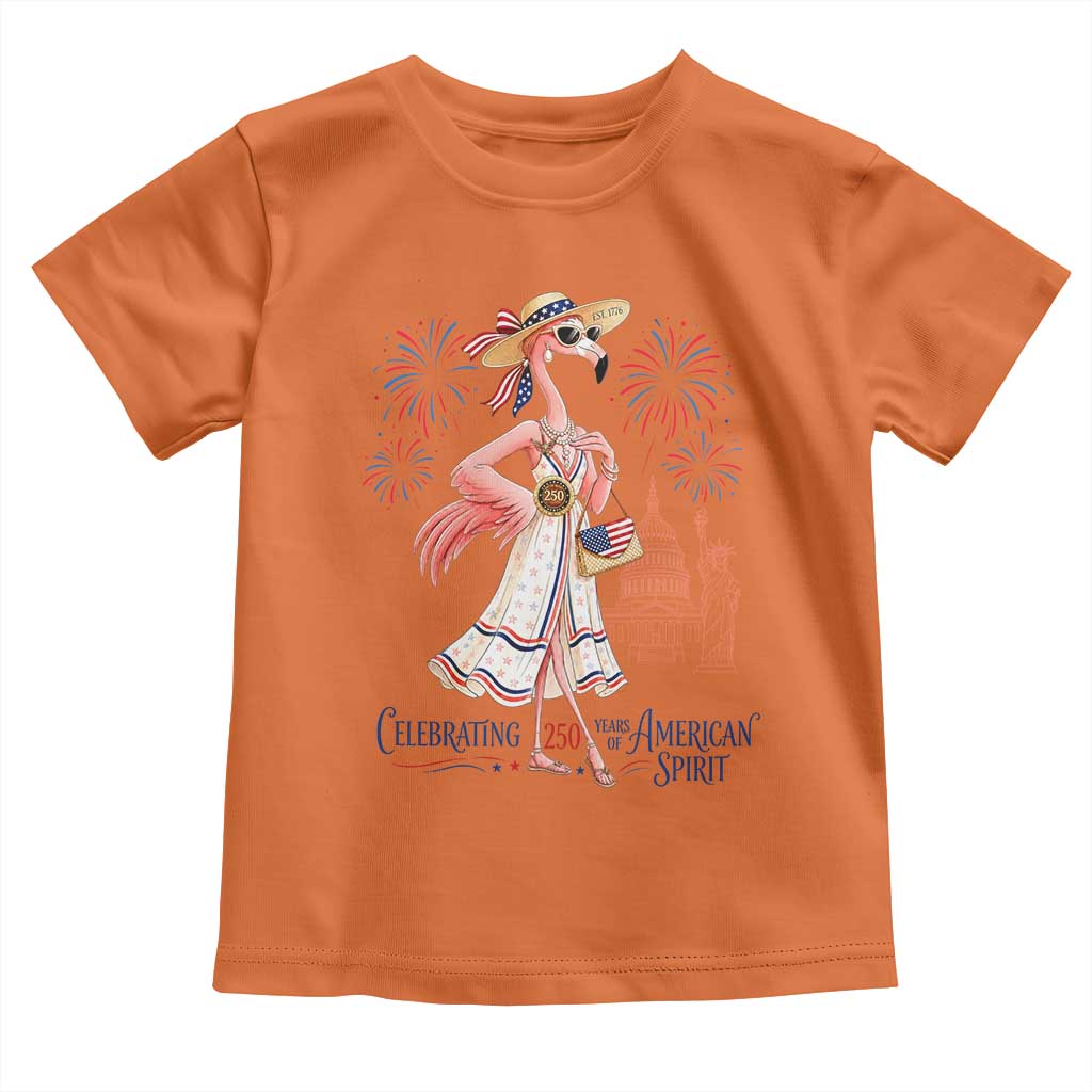 Celebrating 250 Years of American Spirit Flamingo Toddler T Shirt Cute Patriotic Tropical Bird Summer Landmarks Fireworks