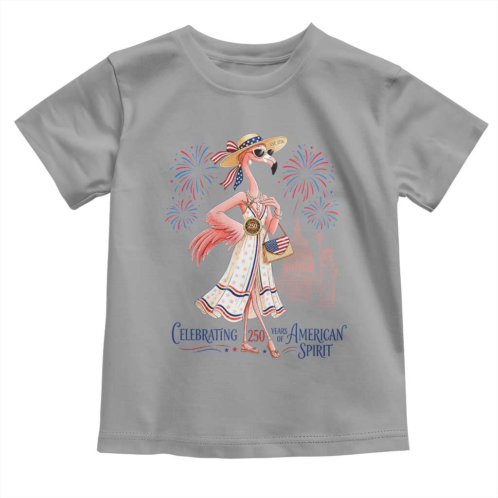 Celebrating 250 Years of American Spirit Flamingo Toddler T Shirt Cute Patriotic Tropical Bird Summer Landmarks Fireworks