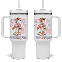 Celebrating 250 Years of American Spirit Flamingo Tumbler With Handle Cute Patriotic Tropical Bird Summer Landmarks Fireworks