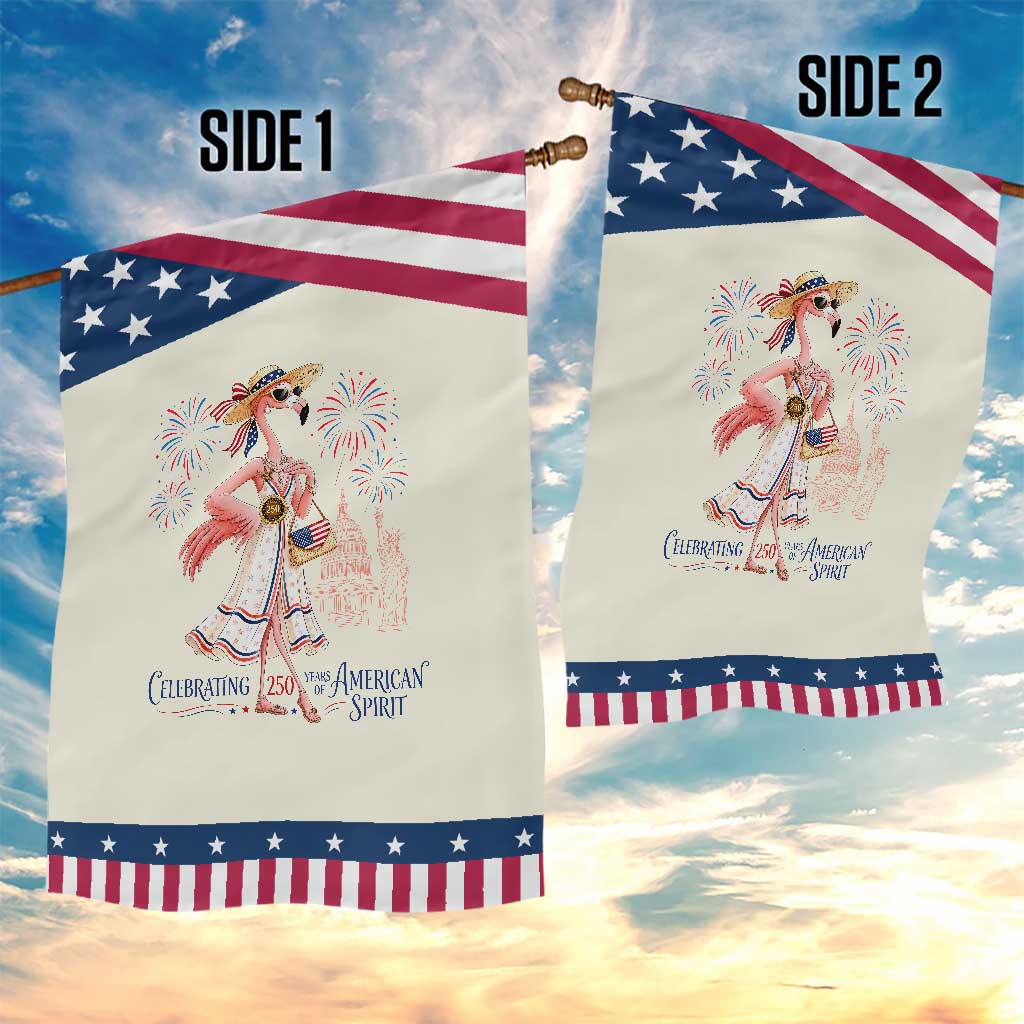 Celebrating 250 Years of American Spirit Flamingo Patriotic Garden Flag Cute Tropical Bird Summer Landmarks Fireworks