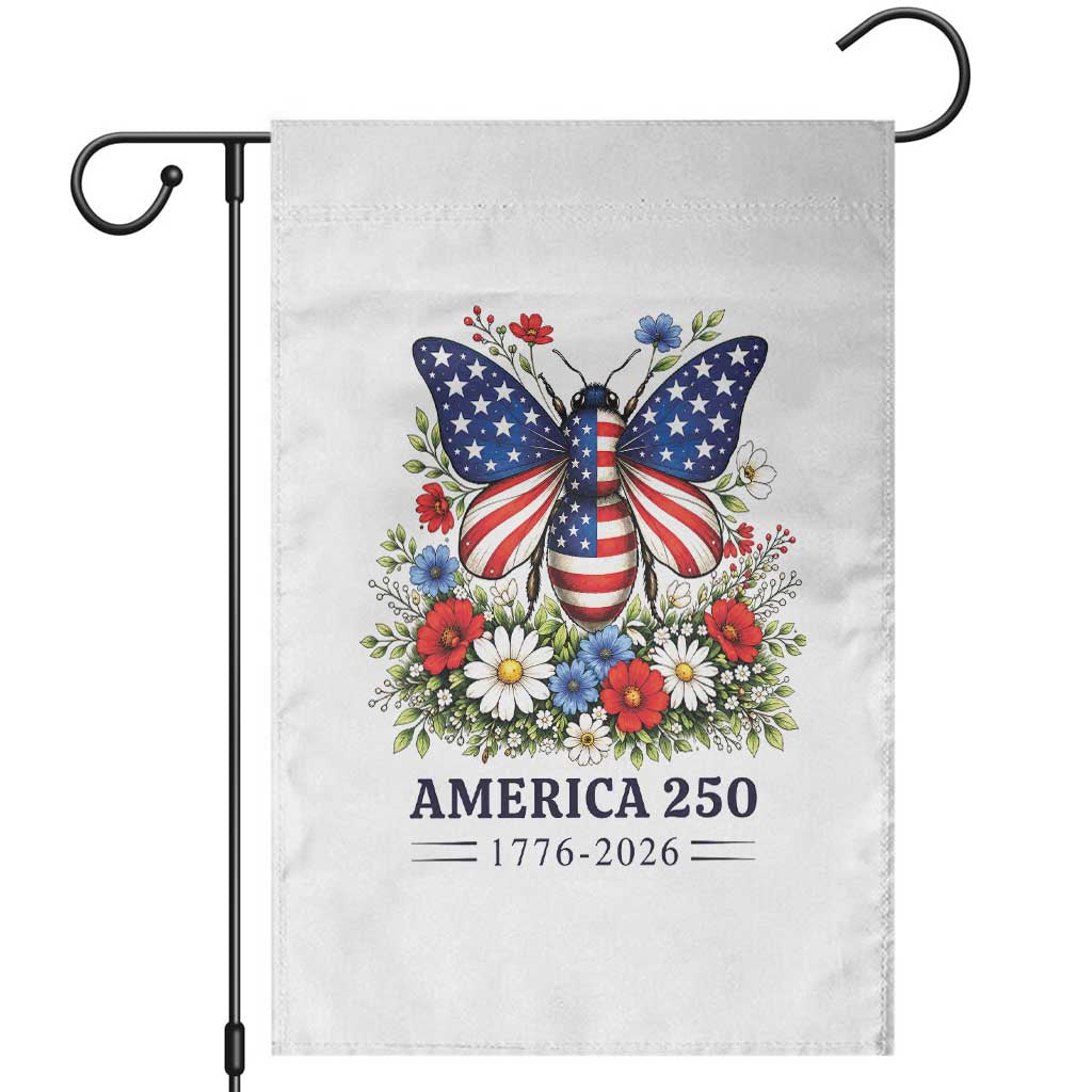 America 250 Patriotic Butterfly Floral Graphic Garden Flag American Flag Wings Watercolor Wildflowers 1776 to 2026 Semiquincentennial