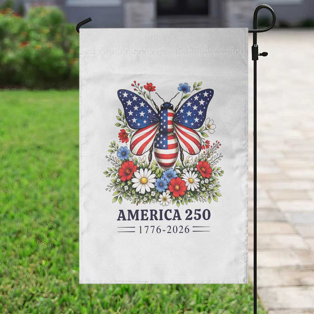 America 250 Patriotic Butterfly Floral Graphic Garden Flag American Flag Wings Watercolor Wildflowers 1776 to 2026 Semiquincentennial