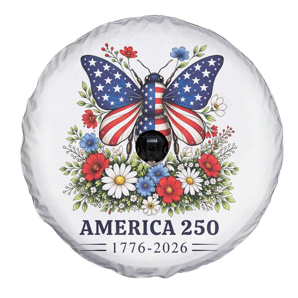 America 250 Patriotic Butterfly Floral Graphic Spare Tire Cover American Flag Wings Watercolor Wildflowers 1776 to 2026 Semiquincentennial
