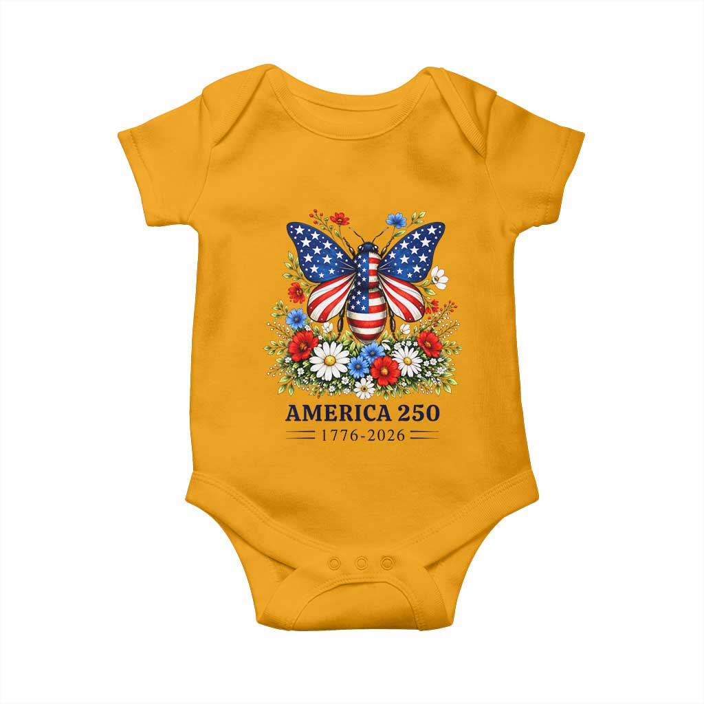 America 250 Patriotic Butterfly Floral Graphic Baby Onesie American Flag Wings Watercolor Wildflowers 1776 to 2026 Semiquincentennial