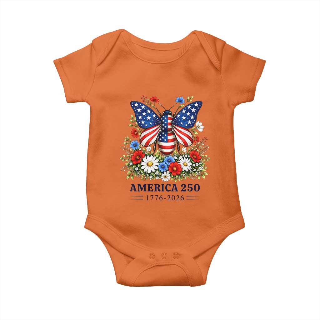 America 250 Patriotic Butterfly Floral Graphic Baby Onesie American Flag Wings Watercolor Wildflowers 1776 to 2026 Semiquincentennial