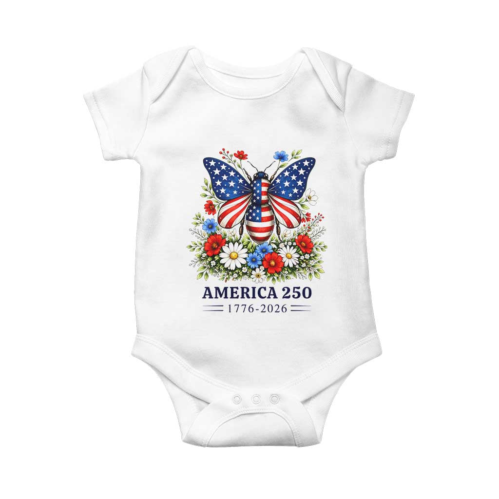 America 250 Patriotic Butterfly Floral Graphic Baby Onesie American Flag Wings Watercolor Wildflowers 1776 to 2026 Semiquincentennial
