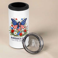 America 250 Patriotic Butterfly Floral Graphic 4 in 1 Can Cooler Tumbler American Flag Wings Watercolor Wildflowers 1776 to 2026 Semiquincentennial