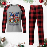 America 250 Patriotic Butterfly Floral Graphic Plaid Pajama Set American Flag Wings Watercolor Wildflowers 1776 to 2026 Semiquincentennial