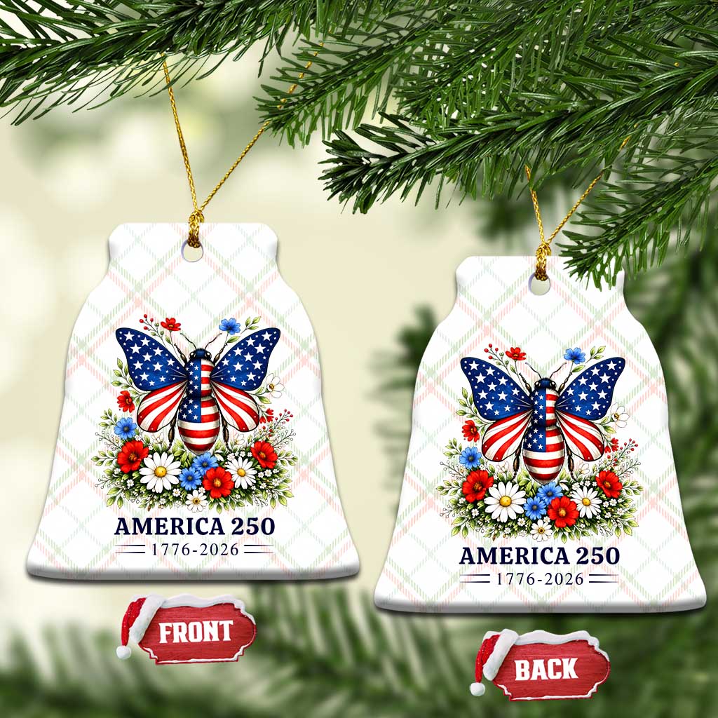 America 250 Patriotic Butterfly Floral Graphic Ceramic Ornament American Flag Wings Watercolor Wildflowers 1776 to 2026 Semiquincentennial