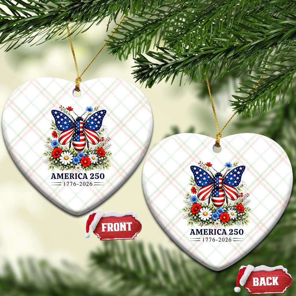 America 250 Patriotic Butterfly Floral Graphic Ceramic Ornament American Flag Wings Watercolor Wildflowers 1776 to 2026 Semiquincentennial