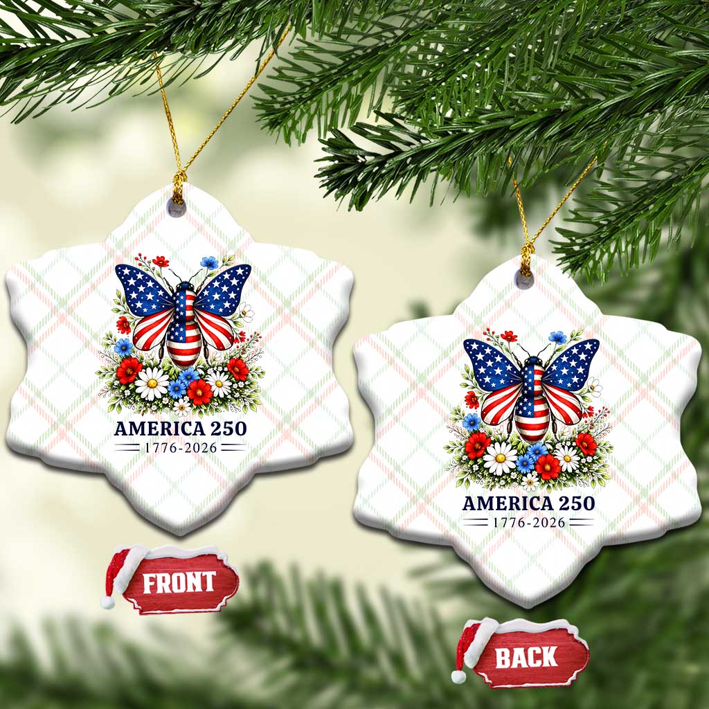 America 250 Patriotic Butterfly Floral Graphic Ceramic Ornament American Flag Wings Watercolor Wildflowers 1776 to 2026 Semiquincentennial