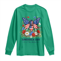 America 250 Patriotic Butterfly Floral Graphic Long Sleeve Shirt American Flag Wings Watercolor Wildflowers 1776 to 2026 Semiquincentennial