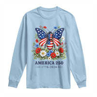America 250 Patriotic Butterfly Floral Graphic Long Sleeve Shirt American Flag Wings Watercolor Wildflowers 1776 to 2026 Semiquincentennial