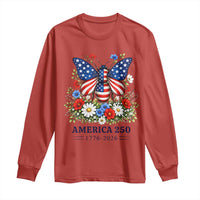 America 250 Patriotic Butterfly Floral Graphic Long Sleeve Shirt American Flag Wings Watercolor Wildflowers 1776 to 2026 Semiquincentennial