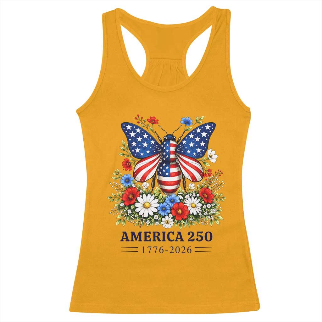 America 250 Patriotic Butterfly Floral Graphic Racerback Tank Top American Flag Wings Watercolor Wildflowers 1776 to 2026 Semiquincentennial