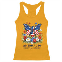 America 250 Patriotic Butterfly Floral Graphic Racerback Tank Top American Flag Wings Watercolor Wildflowers 1776 to 2026 Semiquincentennial