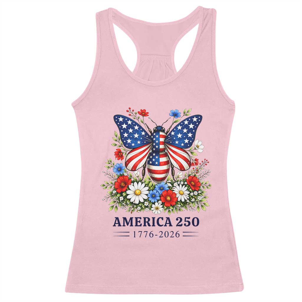 America 250 Patriotic Butterfly Floral Graphic Racerback Tank Top American Flag Wings Watercolor Wildflowers 1776 to 2026 Semiquincentennial