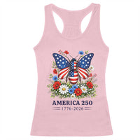 America 250 Patriotic Butterfly Floral Graphic Racerback Tank Top American Flag Wings Watercolor Wildflowers 1776 to 2026 Semiquincentennial