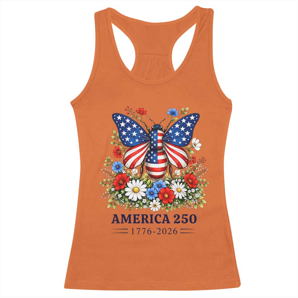 America 250 Patriotic Butterfly Floral Graphic Racerback Tank Top American Flag Wings Watercolor Wildflowers 1776 to 2026 Semiquincentennial