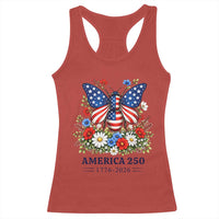 America 250 Patriotic Butterfly Floral Graphic Racerback Tank Top American Flag Wings Watercolor Wildflowers 1776 to 2026 Semiquincentennial