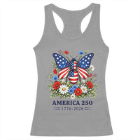America 250 Patriotic Butterfly Floral Graphic Racerback Tank Top American Flag Wings Watercolor Wildflowers 1776 to 2026 Semiquincentennial