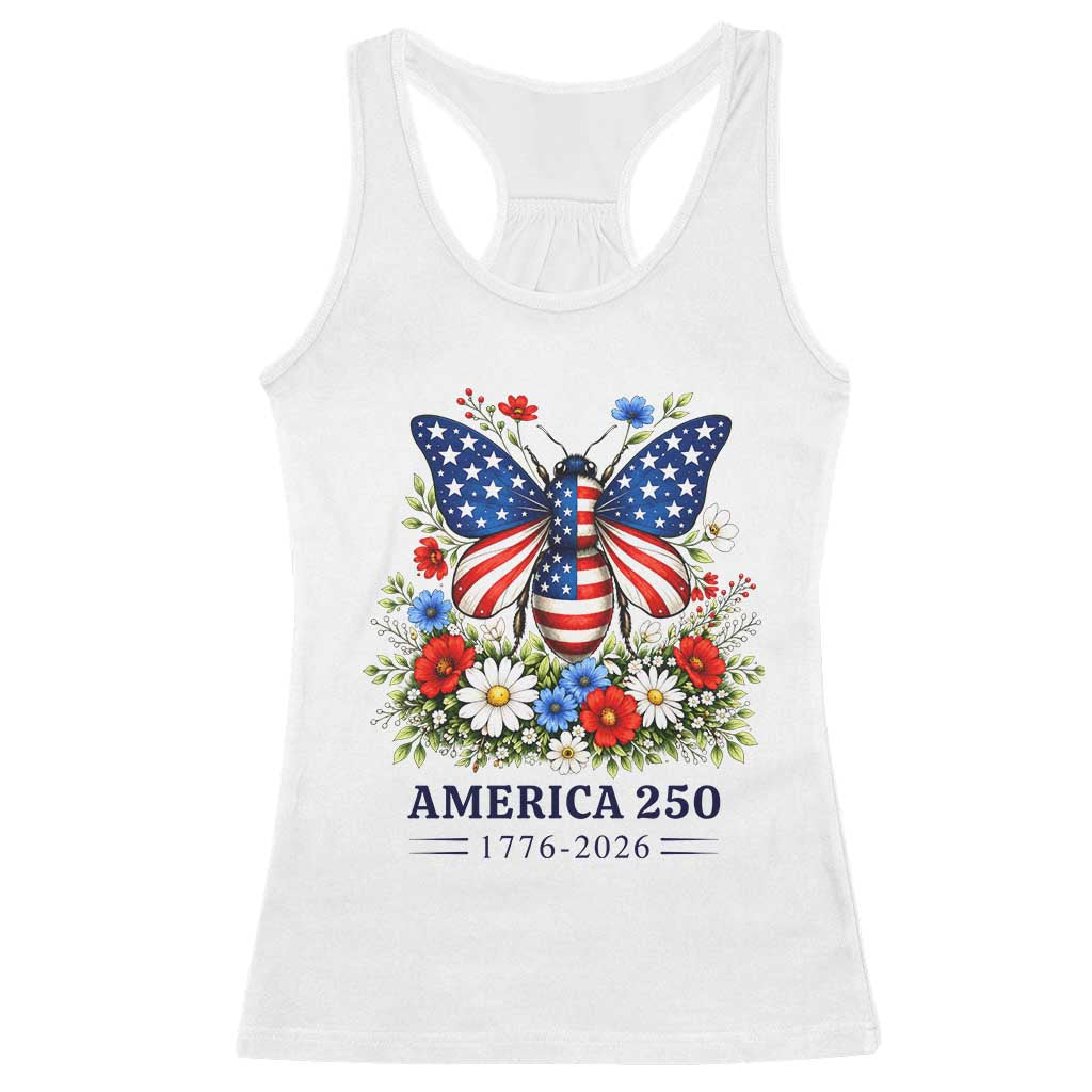America 250 Patriotic Butterfly Floral Graphic Racerback Tank Top American Flag Wings Watercolor Wildflowers 1776 to 2026 Semiquincentennial