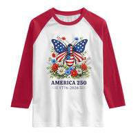 America 250 Patriotic Butterfly Floral Graphic Raglan Shirt American Flag Wings Watercolor Wildflowers 1776 to 2026 Semiquincentennial
