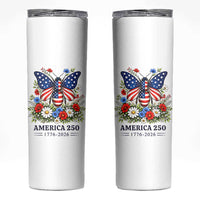 America 250 Patriotic Butterfly Floral Graphic Skinny Tumbler American Flag Wings Watercolor Wildflowers 1776 to 2026 Semiquincentennial